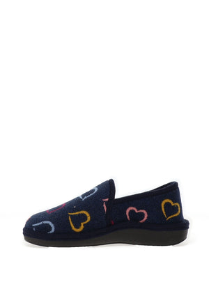 Lunar Joyful Heart Print Slippers, Navy