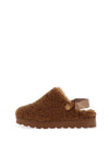 Lunar Naples Teddy Fleece Mules, Brown