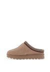 Lunar  Nepal Aztec Embroidered Trim Mules, Taupe