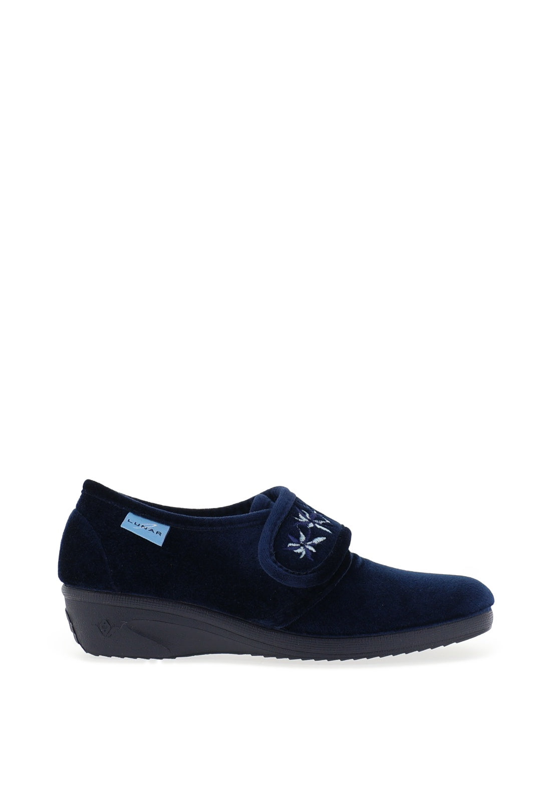 Lunar Velvet Velcro Fastening Slippers, Navy