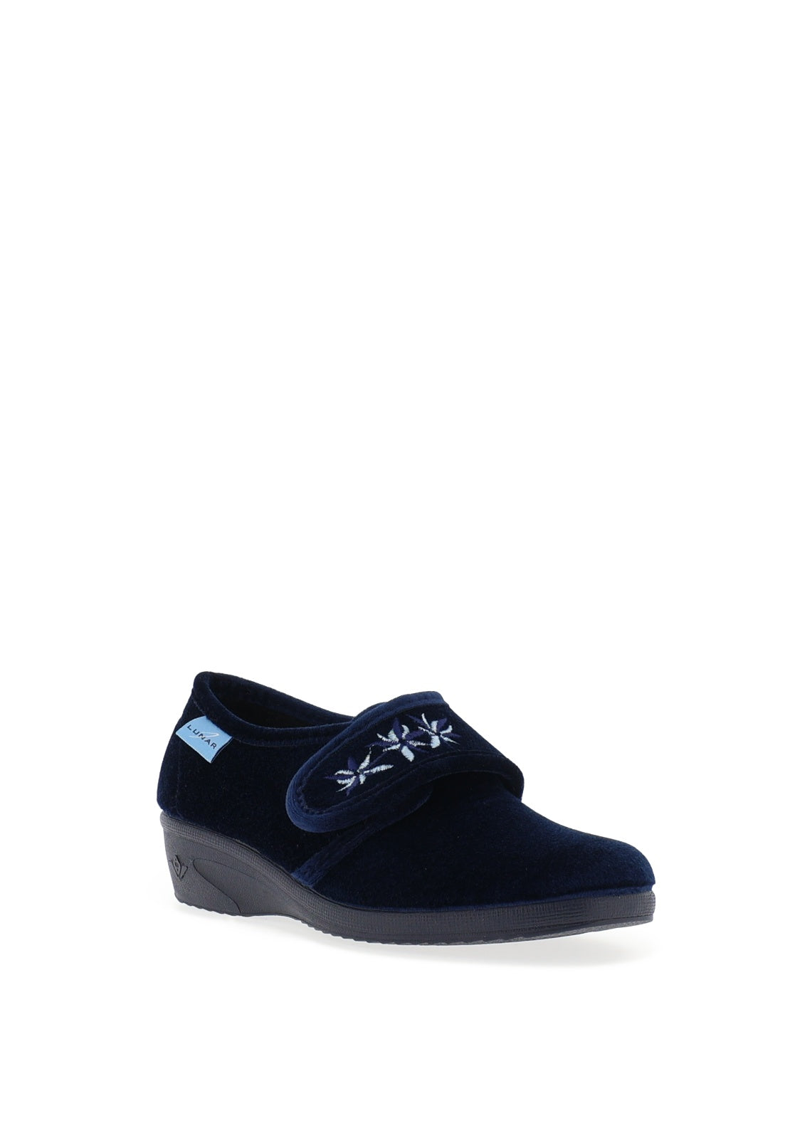 Lunar Velvet Velcro Fastening Slippers, Navy