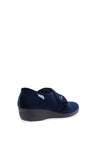 Lunar Velvet Velcro Fastening Slippers, Navy