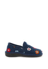 Lunar Velvet Floral Print Slip On Slippers, Blue