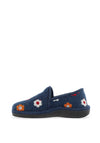 Lunar Velvet Floral Print Slip On Slippers, Blue