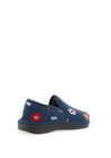 Lunar Velvet Floral Print Slip On Slippers, Blue