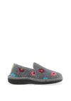 Lunar Velvet Floral Print Slip On Slippers, Grey