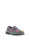 Lunar Velvet Floral Print Slip On Slippers, Grey