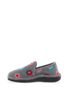 Lunar Velvet Floral Print Slip On Slippers, Grey
