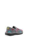 Lunar Velvet Floral Print Slip On Slippers, Grey