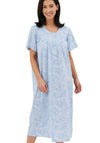 Marlon Linear Floral Short Sleeve Nightdress, Blue