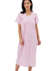 Marlon Linear Floral Short Sleeve Nightdress, Pink