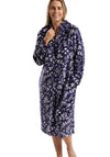 Marlon Leaf Print Zip Fastening Dressing Gown, Navy
