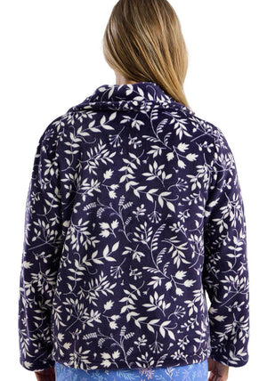 Marlon Leaf Print Zip Fastening Bed Jacket, Navy