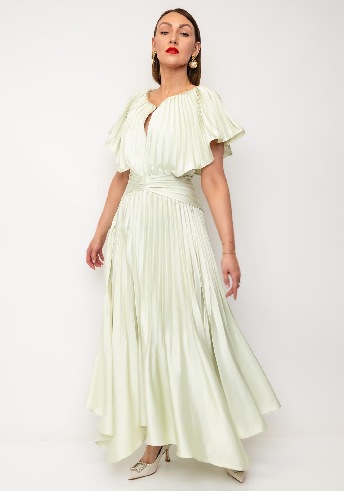 Maisonel Pleated A-Line Midi Dress, Green