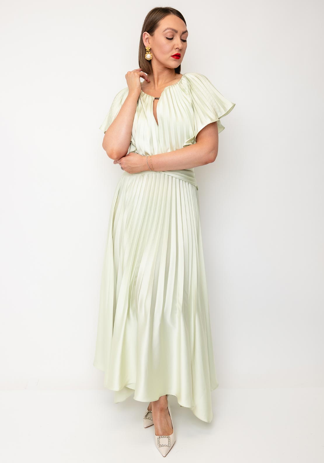 Maisonel Pleated A-Line Midi Dress, Green