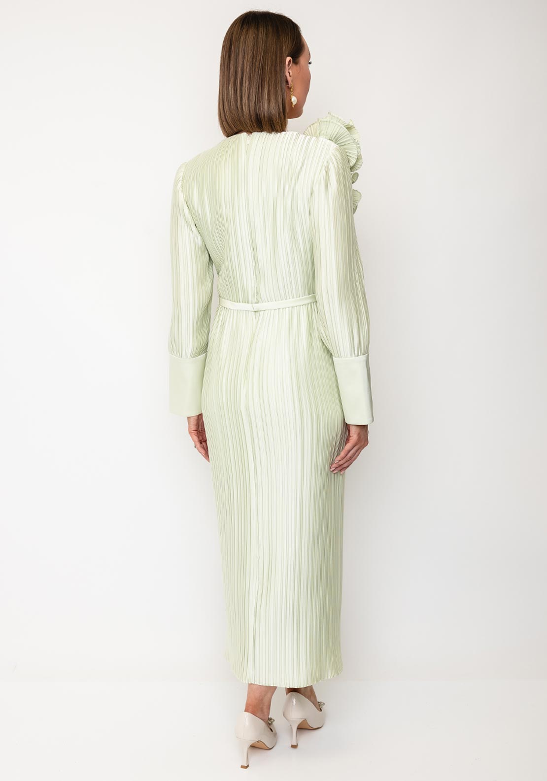 Maisonel Asymmetrical Shoulder Midi Dress, Lime Green