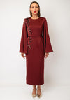 Maisonel Embellished Flared Sleeve Pencil Dress, Burgundy