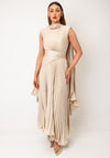 Maisonel Plisse Pleated Dress and Scarf, Cream