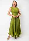 Maisonel Plisse Pleated Dress and Scarf, Green