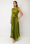 Maisonel Plisse Pleated Dress and Scarf, Green