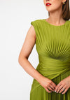 Maisonel Plisse Pleated Dress and Scarf, Green
