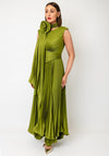 Maisonel Plisse Pleated Dress and Scarf, Green