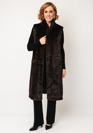 Malissa J One Size Faux Fur Long Gilet, Brown