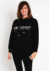 Natalia Collection One Size Embellished Text Knitted Hoodie, Black