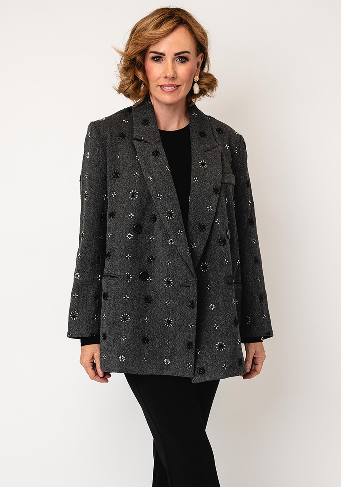 Malissa J Embellished Heavy Blazer, Grey