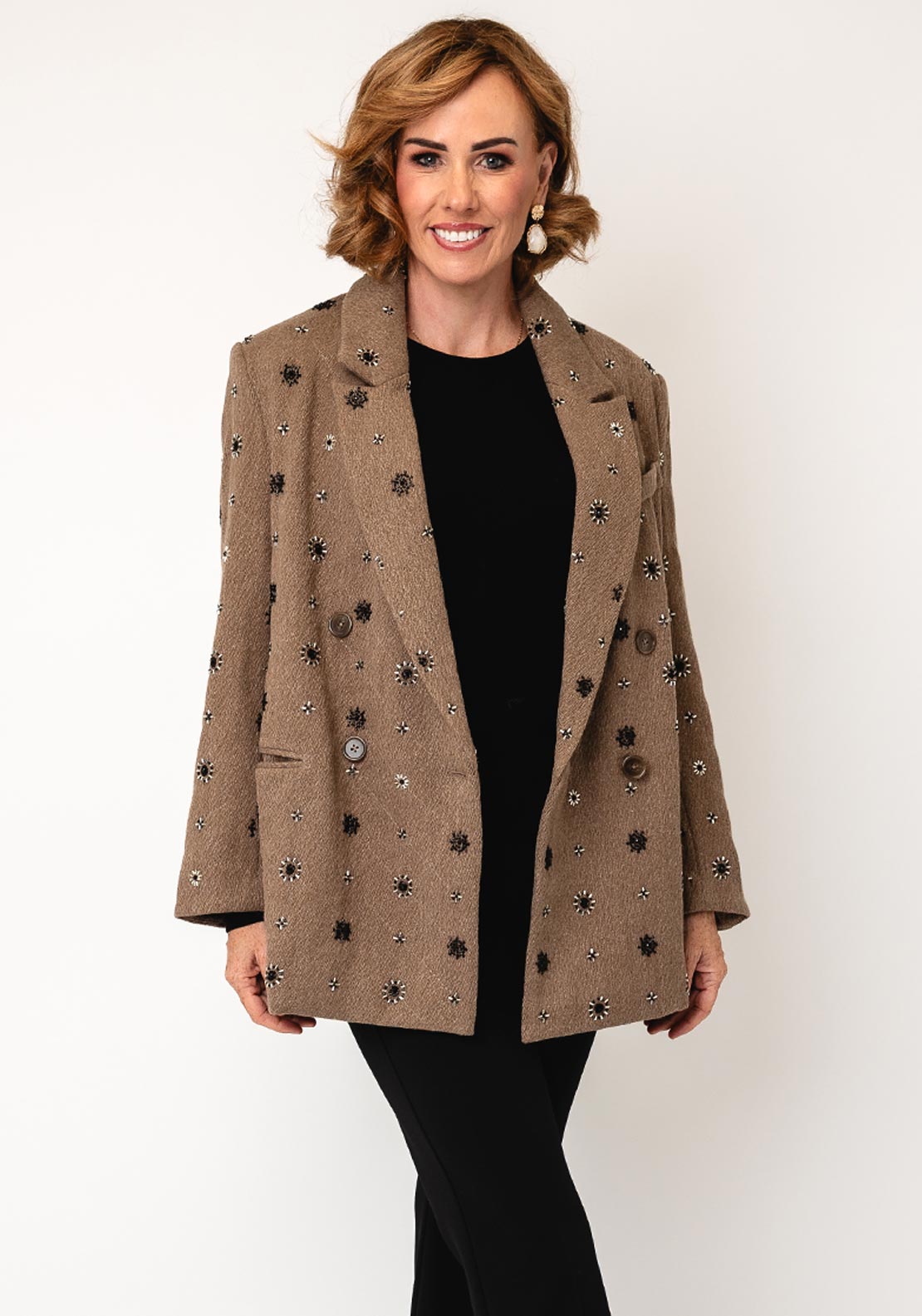 Malissa J Embellished Heavy Blazer, Taupe