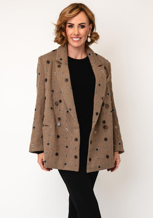 Malissa J Embellished Heavy Blazer, Taupe