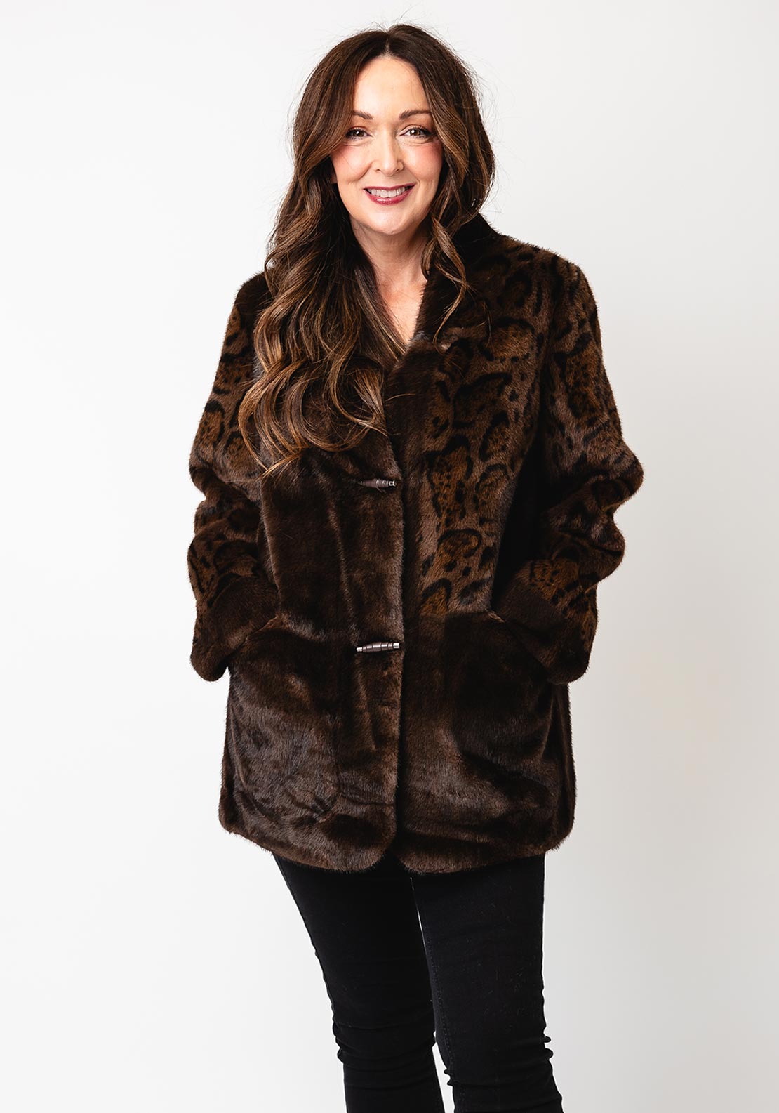 Malissa J Leopard Faux Fur Jacket, Brown