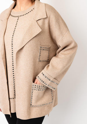 Malissa J One Size Stud Trim Cardigan, Beige