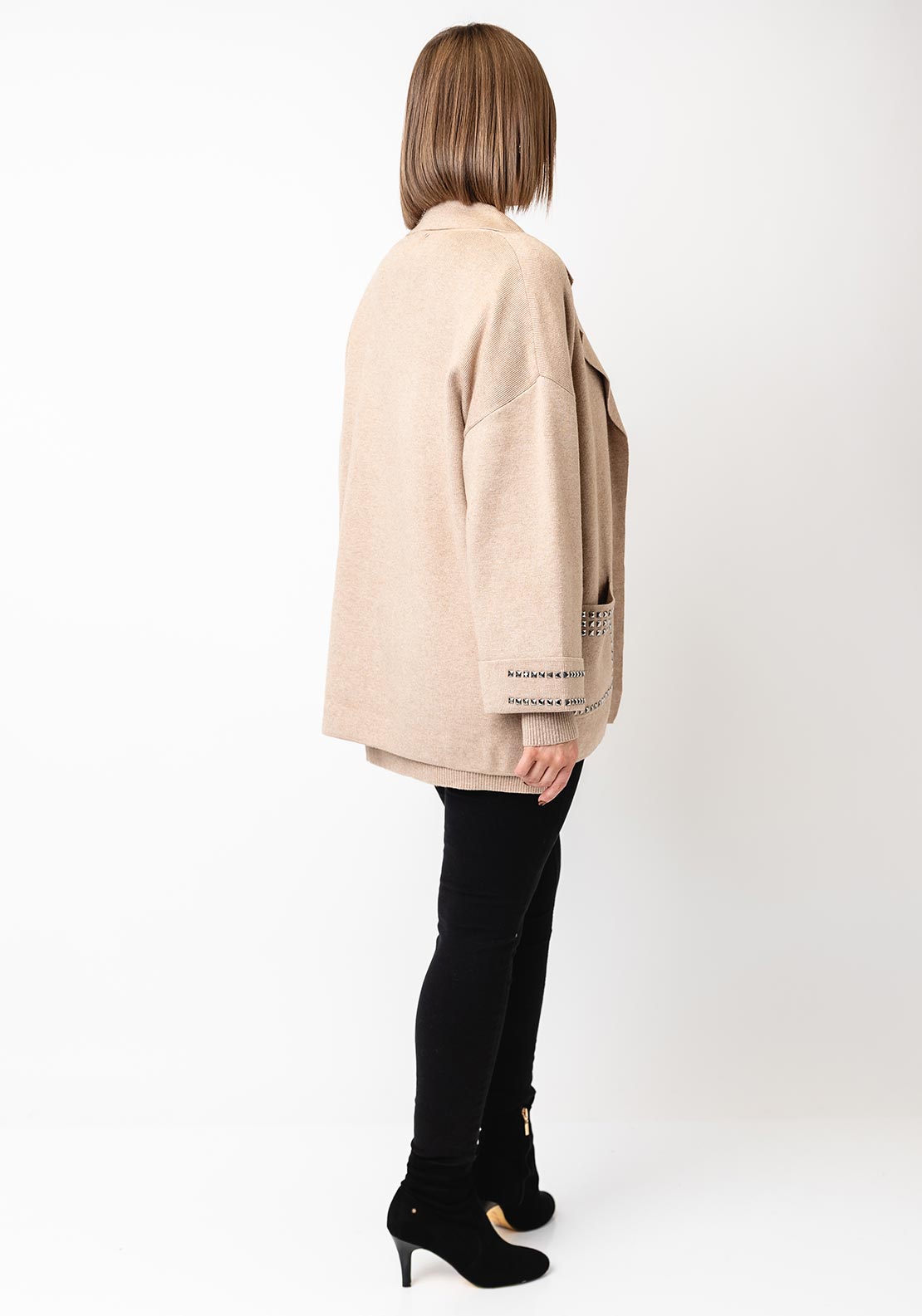 Malissa J One Size Stud Trim Cardigan, Beige
