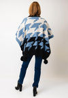 Malissa J One Size Pom Pom Trim Knitted Poncho, Blue & Black Multi