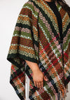 Malissa J Check Woven Poncho, Khaki Multi