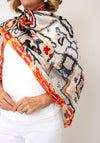 Malissa J Abstract Print Satin Cover Up and Pashmina Set, Orange