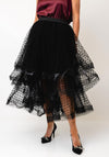 Malissa J One Size Polka Dot Tiered Mesh Skirt, Black
