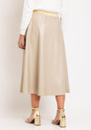 Natalia Collection One Size Faux Leather A-line Midi Skirt, Stone