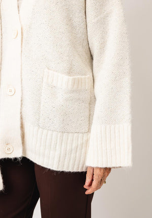 Malissa J Sequin Chunky Scarf Detail Cardigan, Cream