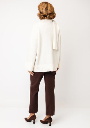 Malissa J Sequin Chunky Scarf Detail Cardigan, Cream