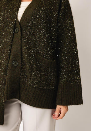 Malissa J Sequin Chunky Scarf Detail Cardigan, Khaki Green