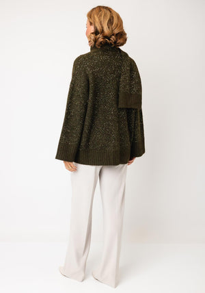 Malissa J Sequin Chunky Scarf Detail Cardigan, Khaki Green