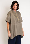 Malissa J One Size Ruched Linen Shirt, Mushroom