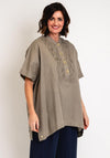 Natalia Collection One Size Ruched Linen Shirt, Mushroom