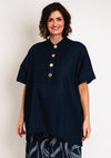 Malissa J One Size Ruched Linen Shirt, Navy
