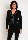 Natalia Collection One Size Gold Chain Trim Knit Cardigan, Black