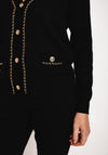 Natalia Collection One Size Gold Chain Trim Knit Cardigan, Black