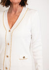 Natalia Collection One Size Gold Chain Trim Knit Cardigan, White