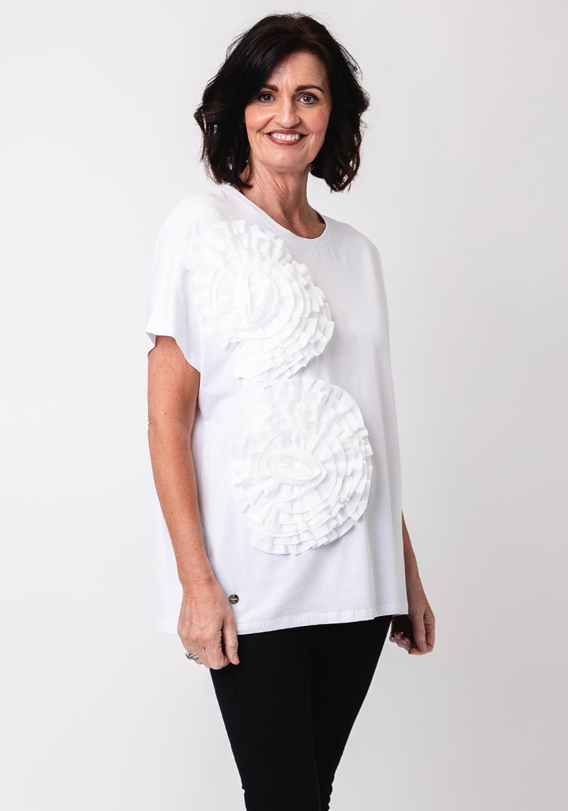 Malissa J One Size Fabric Flower T-Shirt, White